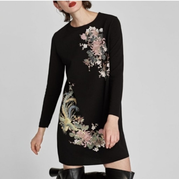 Zara Dresses Zara White And Black Collection Embroidered Dress